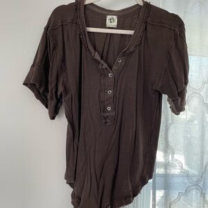 Free People Brown Short Sleeve Henley Shirt